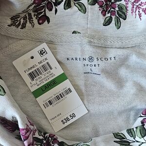 Karen Scott Sport Floral Funnel Neck Top